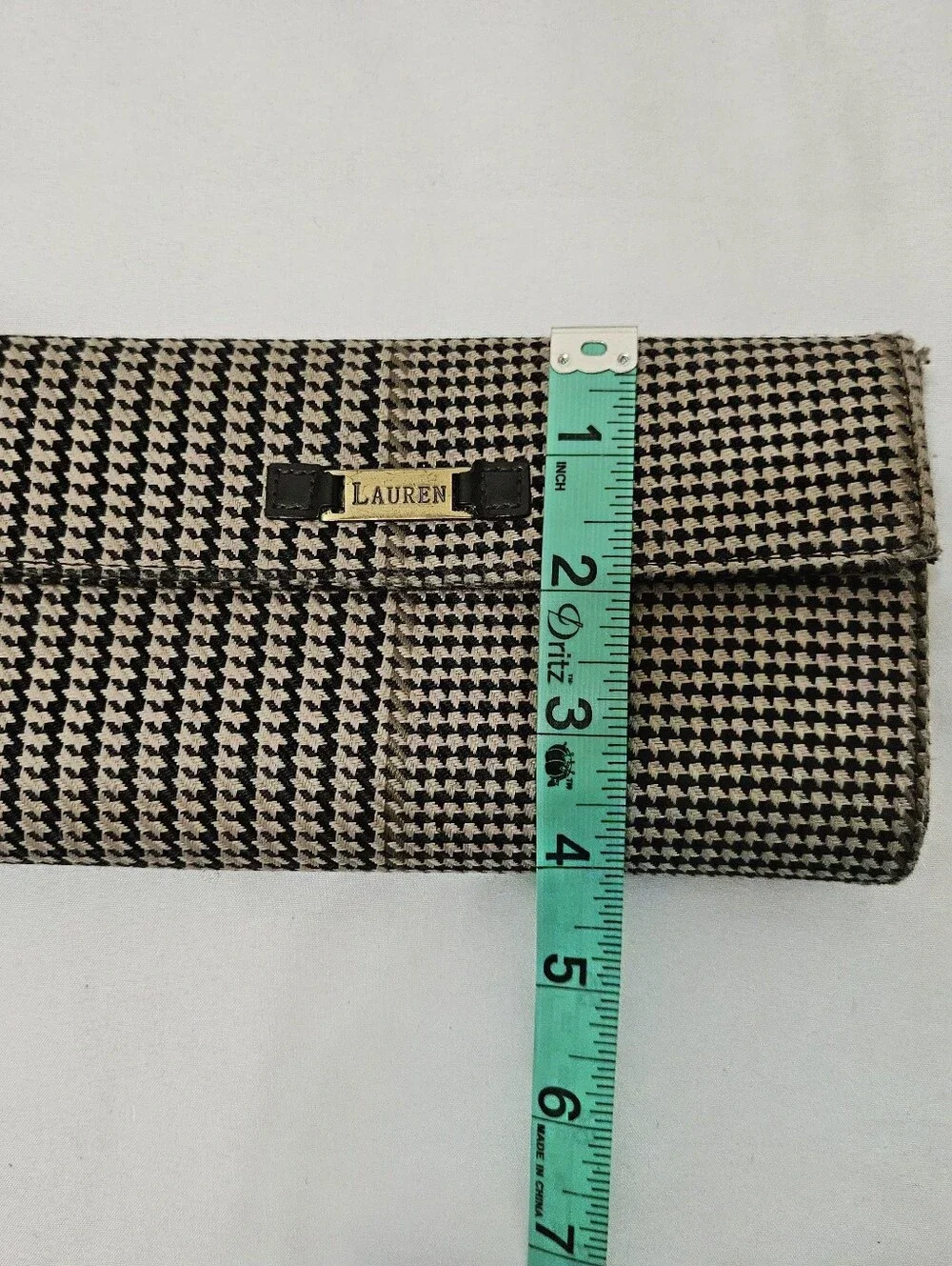 Lauren Ralph Lauren Women’s Brown Houndstooth Snap Flap Wallet Zip Pocket ID